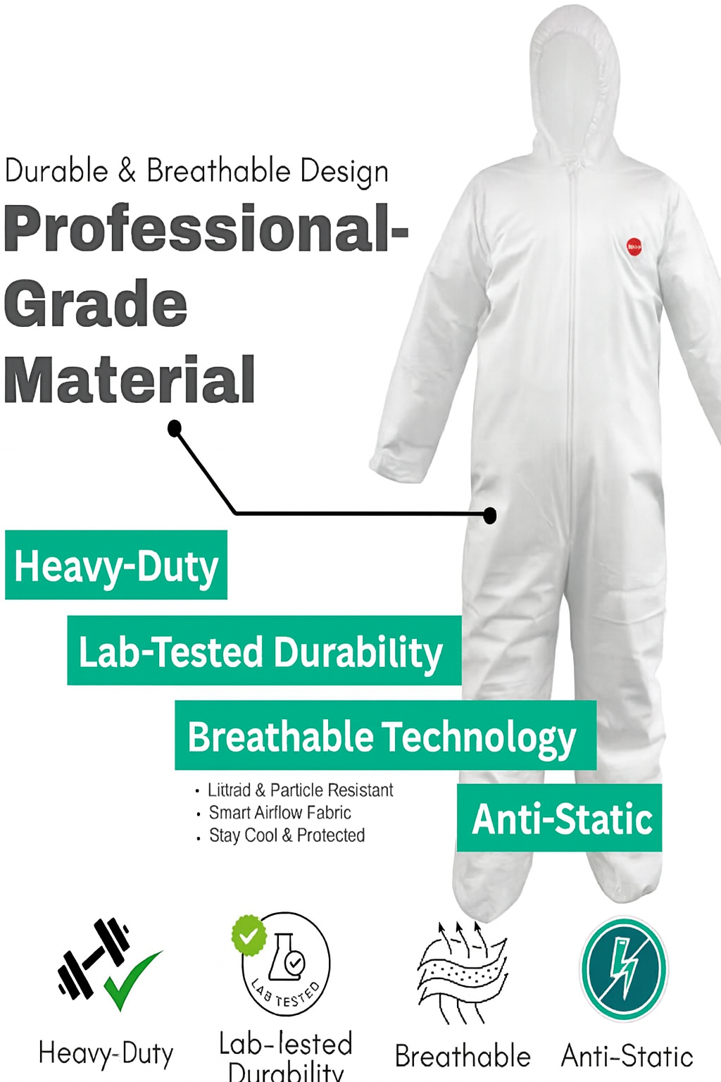 White Non FR suits (L-4X) hooded - View 2